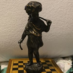 Decorative Black Bronze-Patina Boy Statue - Home Art